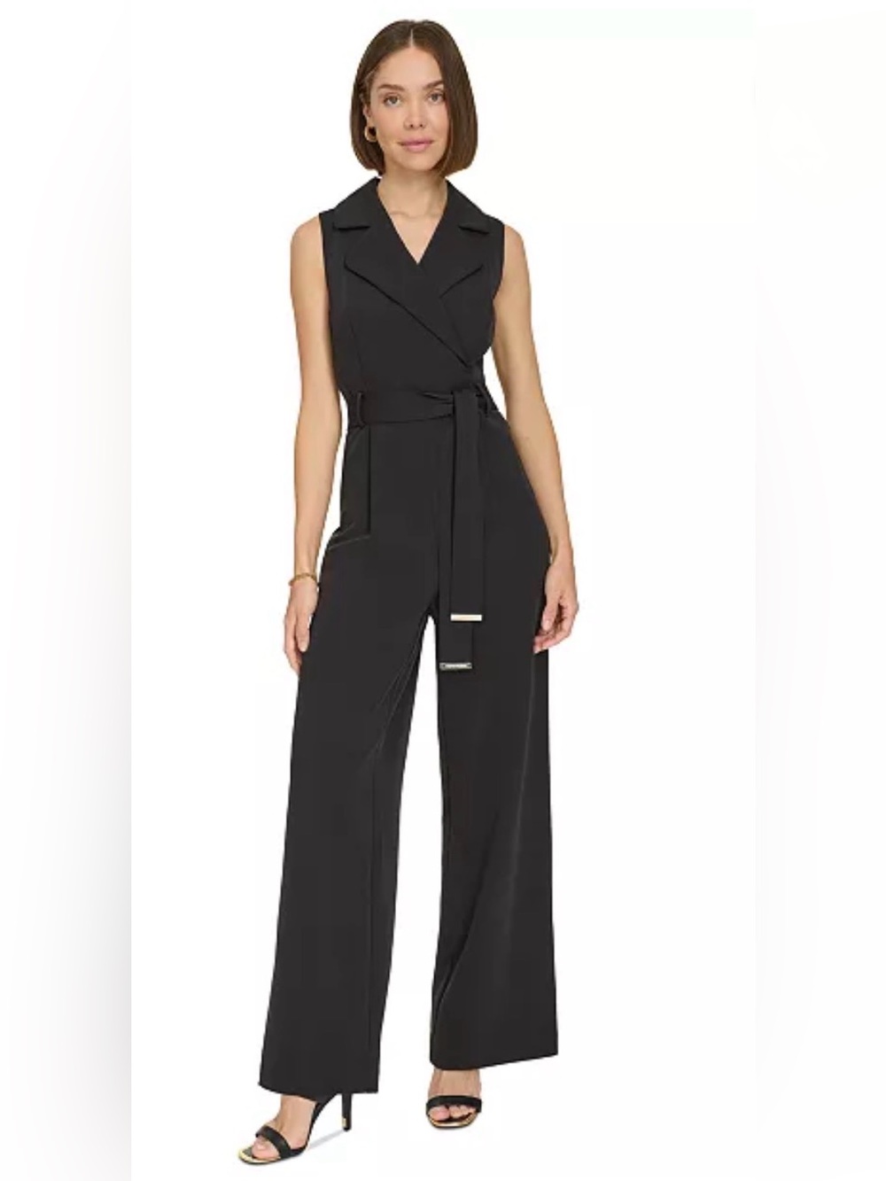 NWT. Tommy Hilfiger Sleeveless Black Wrap Jumpsuit with Tie Belt
